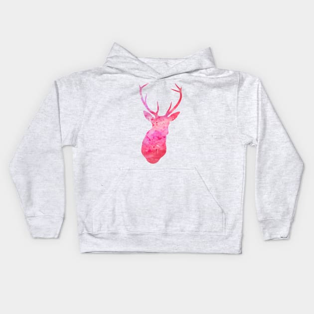 Pink Deer Watercolor Portrait Kids Hoodie by Miao Miao Design